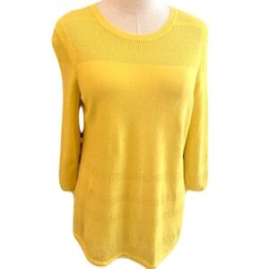 Talbots Linen Viscous Blend Crew Neck Yellow Light Weight Sweater Size L